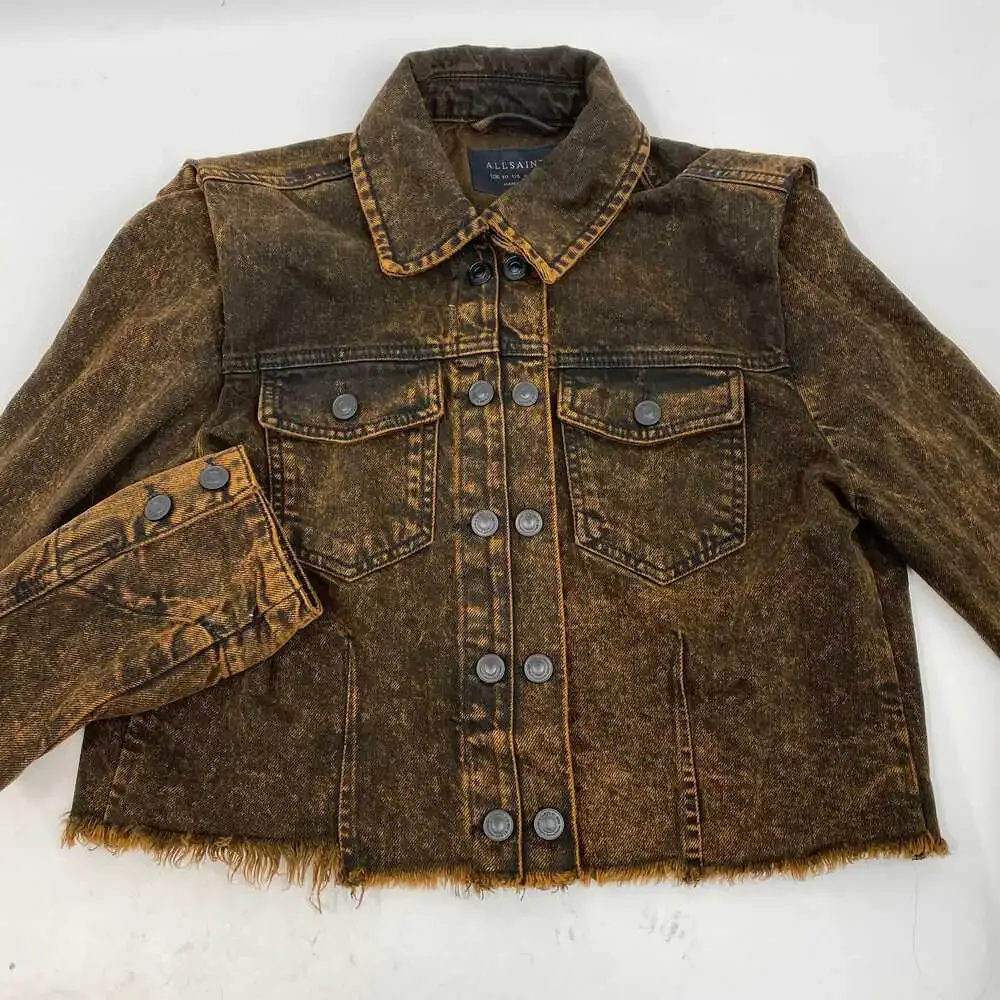 All Saints Brown Black Denim Cropped Jacket | Women’s Size 6 - Picture 5 of 6